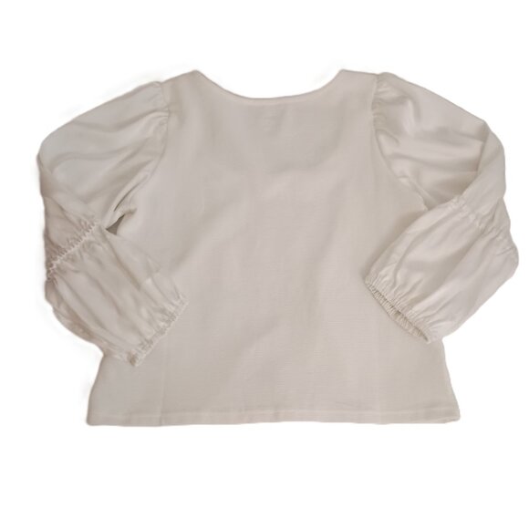 Anthropologie Maeve White Puff Sleeve Top L - Large - Picture 3 of 15